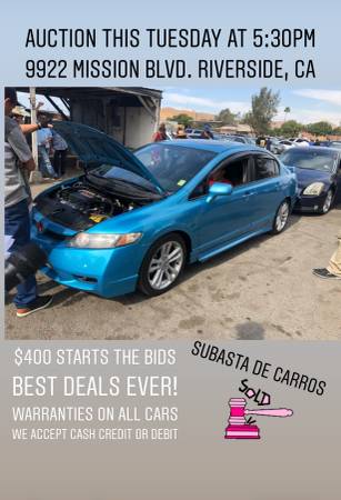 Auction this Tuesday 5:30pm ($400 starts bids ) Warranties on all cars for sale in Riverside, CA – photo 9