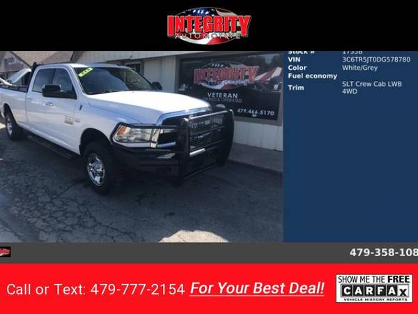 2013 RAM 2500 SLT Crew Cab LWB pickup White for sale in Bethel Heights, AR