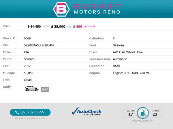 2017 KIA Sorento Limited V6 SUV 50, 050 491/mo - - by for sale in Reno, NV – photo 2