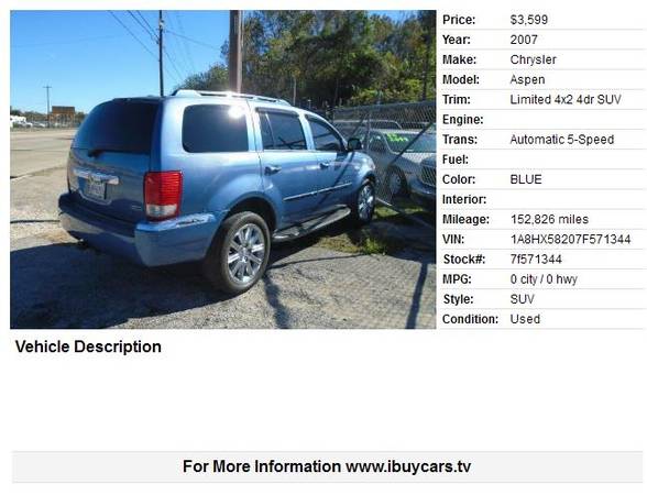 2007 Chrysler Aspen Limited 4x2 4dr SUV 152826 Miles - cars & trucks... for sale in Houston, TX – photo 2