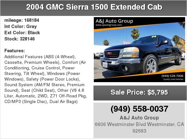 2004 GMC Sierra 1500 SLE 4dr Extended Cab Rwd SB Great Cars, Great... for sale in Westminster, CA – photo 3