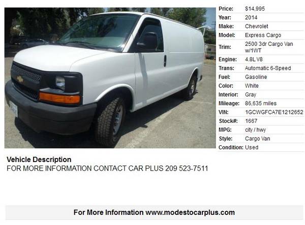 2013 CHEVROLET EXPRESS 2500 FULL SIZE CARGO VAN FLEX FUEL ONE OWNER for sale in Modesto, CA – photo 16