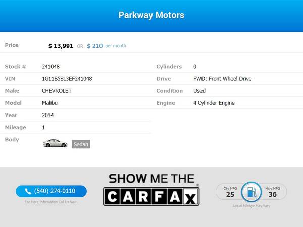 210/mo - 2014 Chevrolet Malibu Sdn LS w/1LS PRICED TO SELL! - cars for sale in Panama City, FL – photo 2