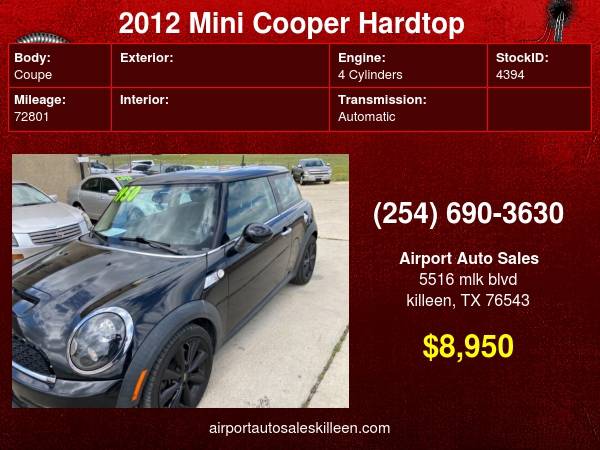 2012 MINI Cooper Hardtop 2dr Cpe S - - by dealer for sale in Killeen, TX
