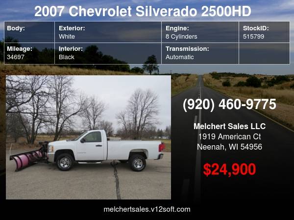 2007.5 CHEVROLET 2500HD REG CAB LT GAS 6.0L 8FT WESTERN 34K MILES... for sale in Neenah, WI – photo 19