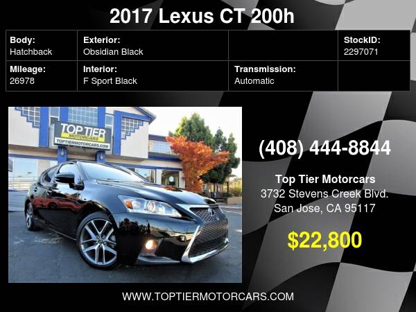 2017 Lexus CT 200h Base 4dr Hatchback - cars & trucks - by dealer -... for sale in San Jose, CA – photo 2
