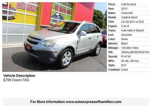 2013 Chevrolet Captiva 799 Down TAX BUY HERE PAY HERE - cars & for sale in Hamilton, OH – photo 2