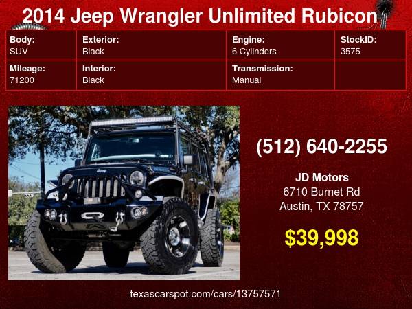 2014 Jeep Wrangler Unlimited Rubicon LIFTED 37inch Tires 6 for sale in Austin, TX – photo 24