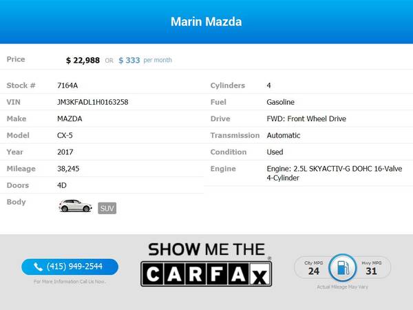 2017 Mazda *CX5* *CX 5* *CX-5* *Grand* *Touring* FOR ONLY $333/mo! -... for sale in San Rafael, CA – photo 2