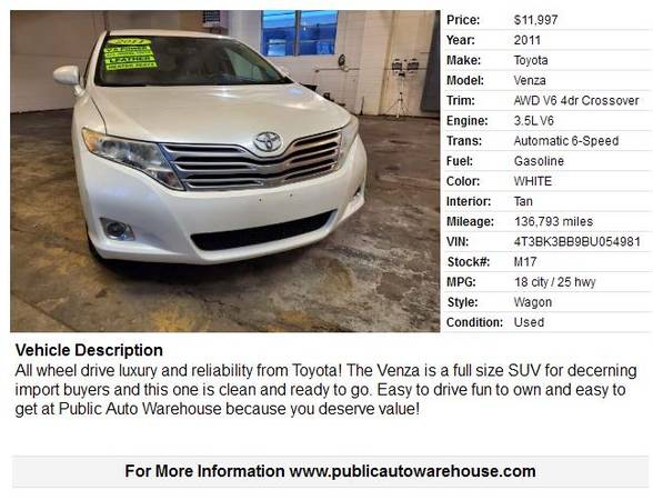 2011 TOYOTA VENZA - AWD! - - by dealer - vehicle for sale in Pekin, IL – photo 3