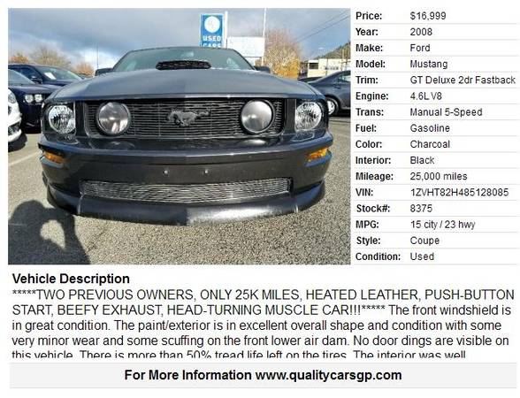 2008 Ford Mustang GT *25K MI, 2-OWNR, HEATD LTHR, XTRA CLEAN*... for sale in Grants Pass, OR – photo 2
