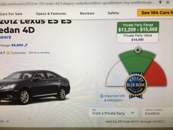 2012 Lexus ES 350 low miles 1 OWNER always garaged for sale in West Hartford, CT – photo 12