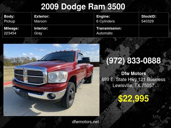 2009 Dodge Ram 3500 SLT 4X4 Dually Diesel - cars & trucks - by... for sale in Lewisville, TX – photo 24