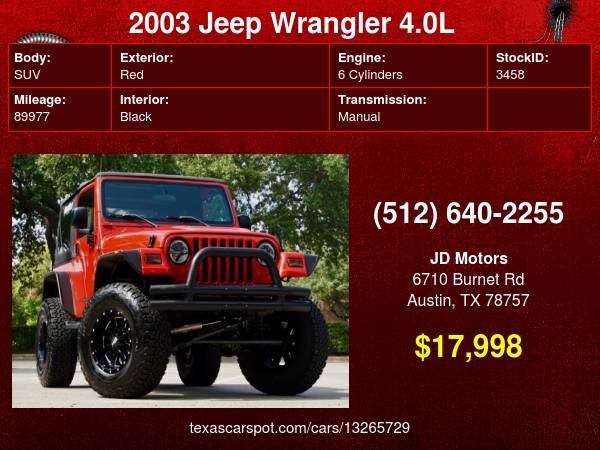 2003 Jeep Wrangler 4dr *(( Custom Lifted * 5 Speed Manual ))* - cars... for sale in Austin, TX – photo 24