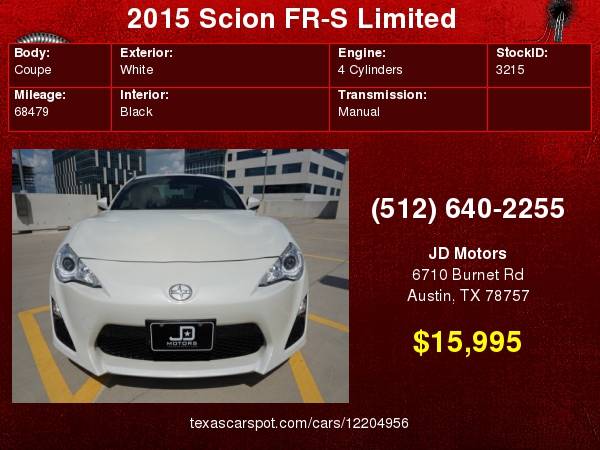2015 Scion FR-S *(( 6 SPEED MANUAL FRS ))* Pearl White !! for sale in Austin, TX – photo 24