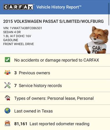 2015 Vw Passat - - by dealer - vehicle automotive sale for sale in Fort Worth, TX – photo 7
