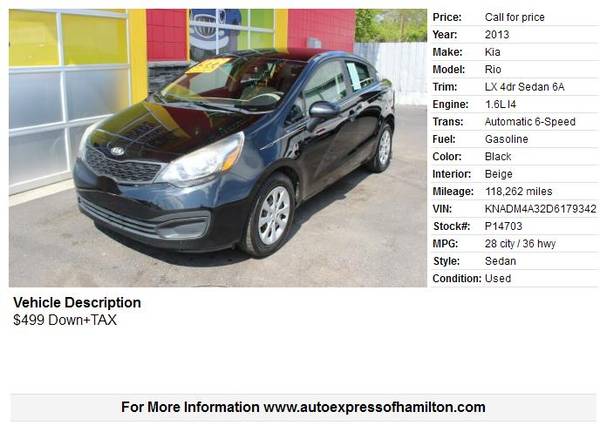 2013 Kia Rio 499 Down TAX BUY HERE PAY HERE - - by for sale in Hamilton, OH – photo 2
