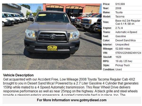 2008 Toyota Tacoma Regular Cab truck - - by dealer for sale in Citrus Heights, CA – photo 2