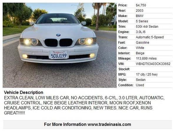 2003 BMW 5 Series 530i 4dr Sedan, EXTRA CLEAN!!!! for sale in Panorama City, CA – photo 3