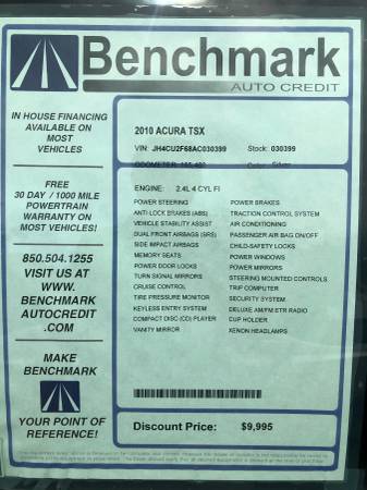 2010 Acura TSX free warranty - - by dealer - vehicle for sale in Benchmark Auto Credit - Tallahassee, FL – photo 8