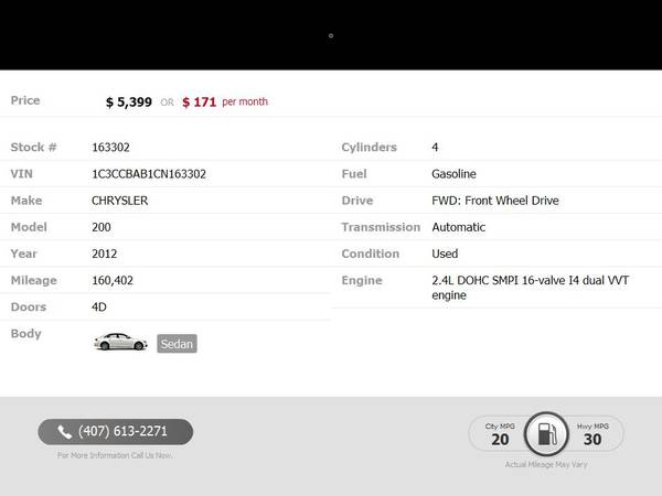 2012 Chrysler 200 LX Sedan $700 DOWN NO CREDIT CHECK for sale in Maitland, FL – photo 2