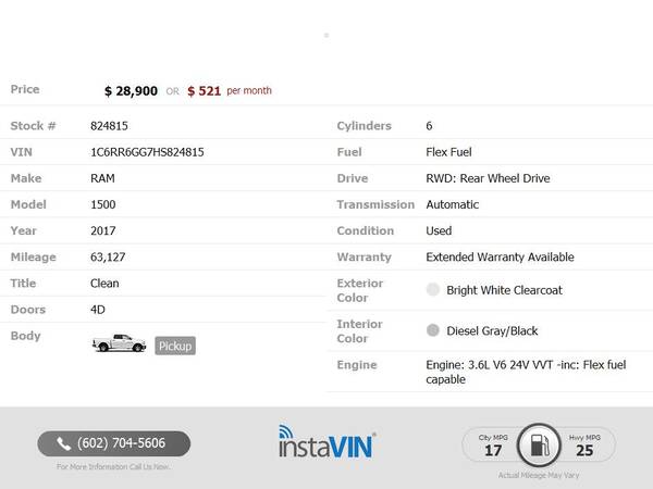 2017 Ram 1500 SLT V6 V 6 V-6 RWD FOR ONLY 521/mo! for sale in Phoenix, AZ – photo 2