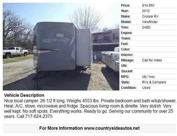 2012 Cruiser RV Viewfinder 24SD - - by dealer for sale in East Berlin, PA – photo 2