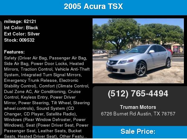 2005 Acura TSX 4dr Sdn AT - Low Miles! for sale in Austin, TX – photo 2