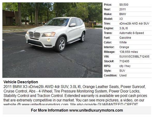 2011 BMW X3 xDrive28i AWD 4dr SUV, Call - cars & trucks - by dealer... for sale in Stone Mountain, GA – photo 2