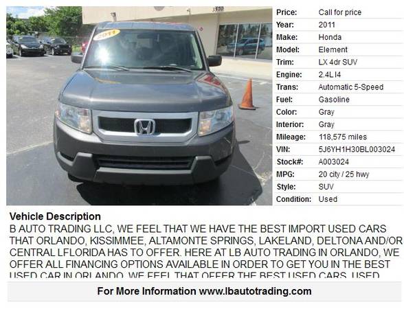 2011 HONDA ELEMENT (buy here pay here) for sale in Orlando, FL – photo 2