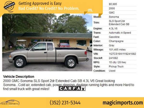 2000 GMC Sonoma Ext Cab 123" WB SLS w/1SG Pkg - cars & trucks - by... for sale in Melrose, FL – photo 2