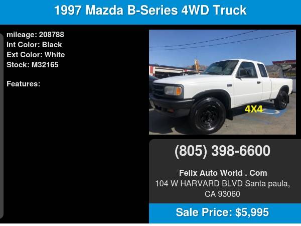 1997 Mazda B-Series 4WD Truck Cab Plus 125 WB 4 0L V6 Auto SE for sale in Santa Paula, CA – photo 14