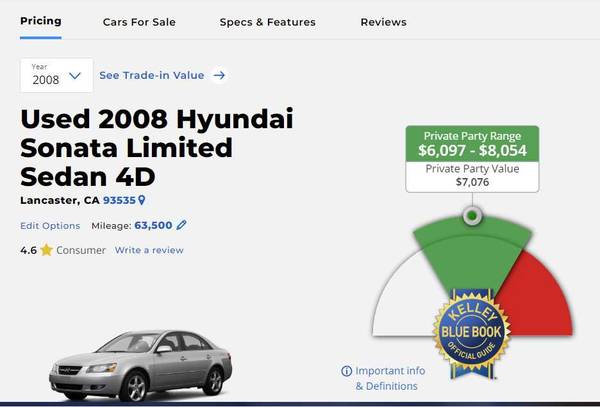 2008 Hyundai Sonata Limited Orig Owner 63k Miles New for sale in Lancaster, CA – photo 14