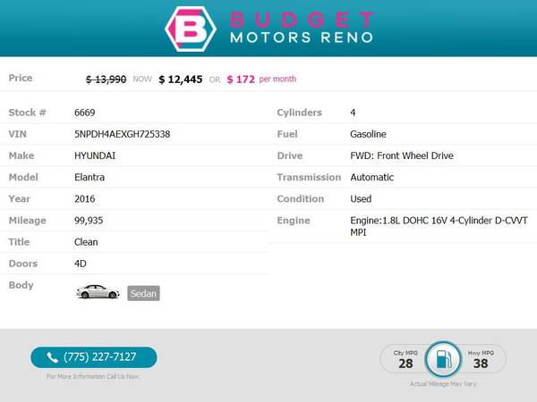 2016 Hyundai Elantra - cars & trucks - by dealer - vehicle... for sale in Reno, NV – photo 2