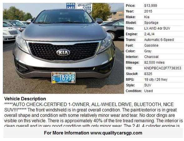 2015 Kia Sportage LX *AWD, 1-OWNER, BTOOTH, ALLOYS* Sharp SUV!!! -... for sale in Grants Pass, OR – photo 2