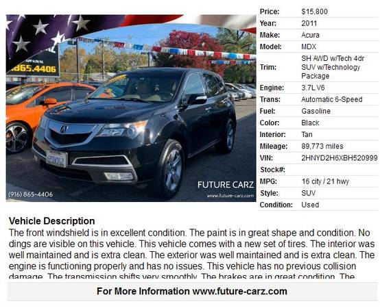 2011 Acura MDX SH AWD w/Tech 4dr SUV w/Technology Package. - cars &... for sale in Roseville, CA – photo 2