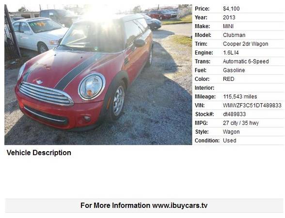 2013 MINI Clubman Cooper 2dr Wagon 115543 Miles - cars & trucks - by... for sale in Houston, TX – photo 2