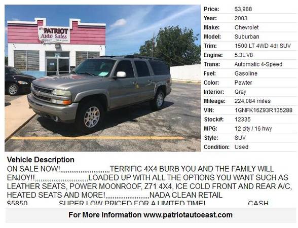 ---- ON SALE! ---- 2003 CHEVY SUBURBAN LT 4X4 ---- for sale in LAWTON, OK – photo 2