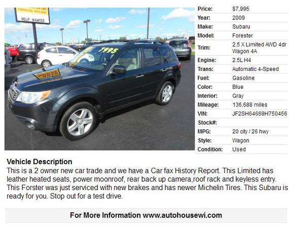 2009 Subaru Forester 2.5 X Limited AWD Rear Camera,Moonroof,leather... for sale in Waukesha, WI – photo 2