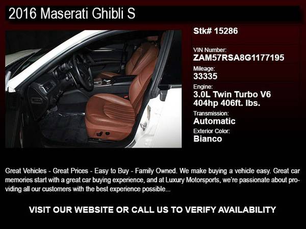*15286- 2016 Maserati Ghibli S Clean CARFAX Under Warranty w/Nav 16 se for sale in Phoenix, AZ – photo 2