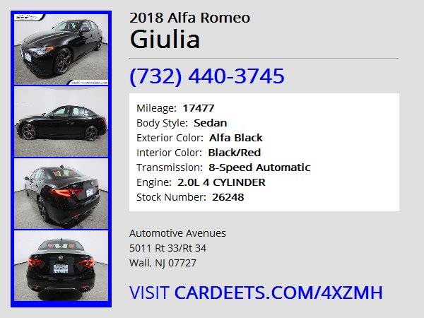 2018 Alfa Romeo Giulia, Alfa Black - cars & trucks - by dealer -... for sale in Wall, NJ – photo 22