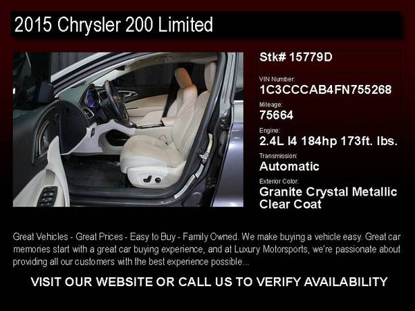 15779D - 2015 Chrysler 200 Limited BEAUTIFUL Get Approved Online! 15 for sale in Phoenix, AZ – photo 2