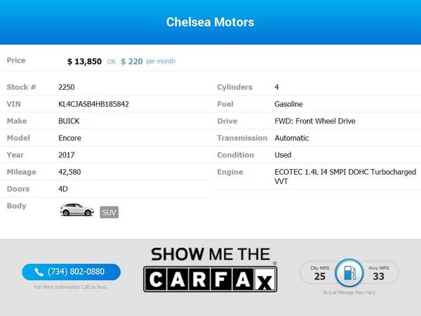 $220/mo - 2017 Buick *Encore* *Preferred* - Easy Financing! - cars &... for sale in Chelsea, MI – photo 2