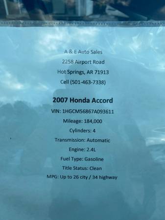 2007 Honda Accord - cars & trucks - by owner - vehicle automotive sale for sale in Hot Springs, AR – photo 9