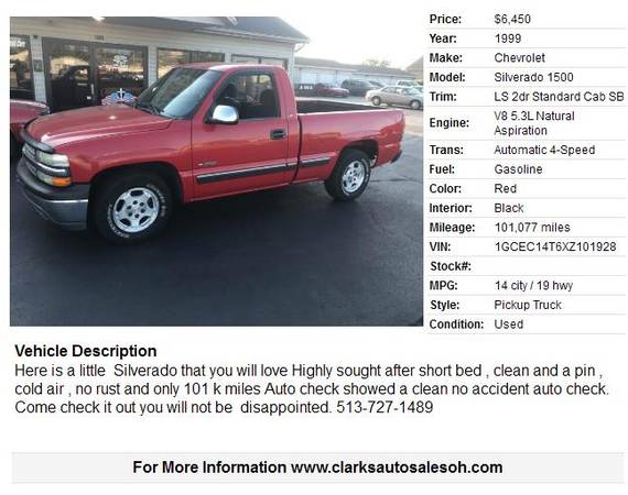 1999 Chevrolet Silverado 1500 sb 101077 Miles for sale in Middletown, OH – photo 2