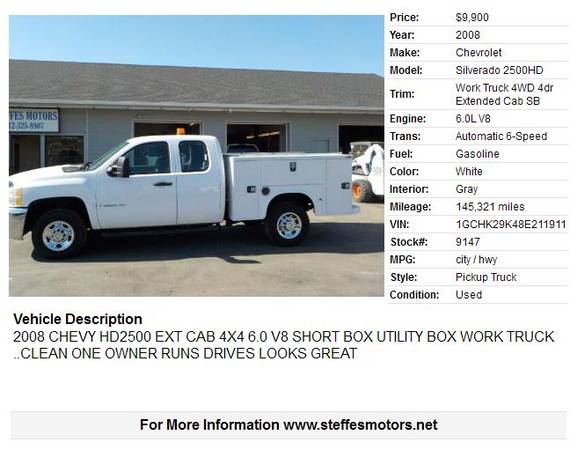 2008 Chevrolet 2500 Ext Cab Utility 4x4 for sale in Council Bluffs, NE – photo 2