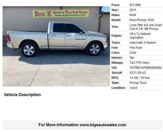 2011 RAM 1500 QUAD CAB! LONE STAR! 143K MILES!!! - cars & trucks -... for sale in Blanchard, OK – photo 2