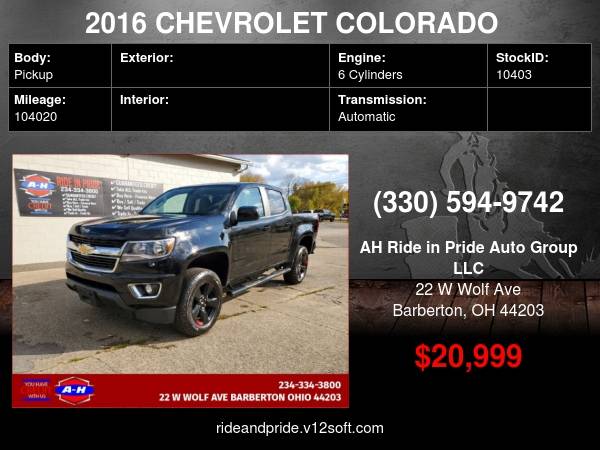 2016 CHEVROLET COLORADO LT - cars & trucks - by dealer - vehicle... for sale in Barberton, OH – photo 23