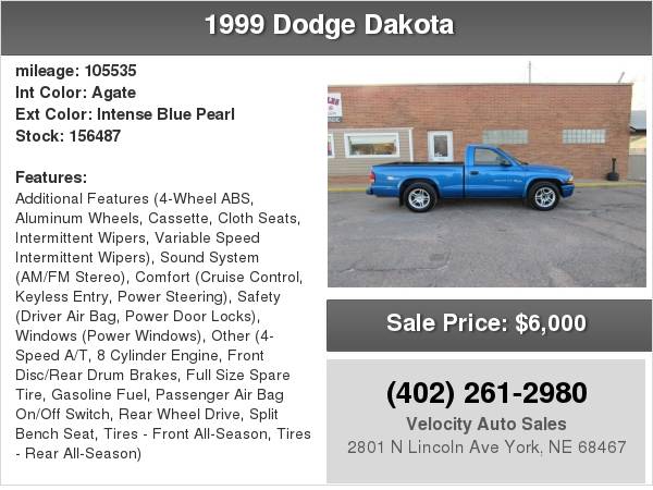 1999 Dodge Dakota Reg Cab 112 WB Sport for sale in York, NE