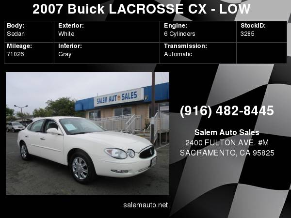 2007 Buick LaCrosse CX - LOW MILEAGE - V6 - GOOD ON GAS - GREAT... for sale in Sacramento , CA – photo 21